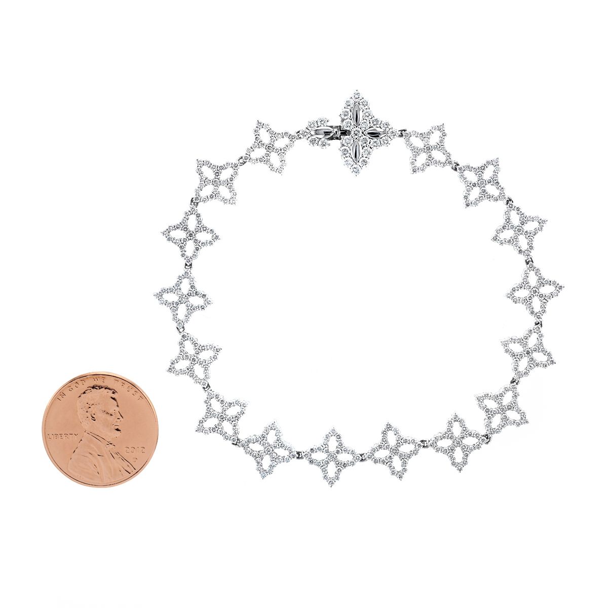 Roberto Coin Open Princess Flower Diamond Link Bracelet in White Gold, 3.10 cttw