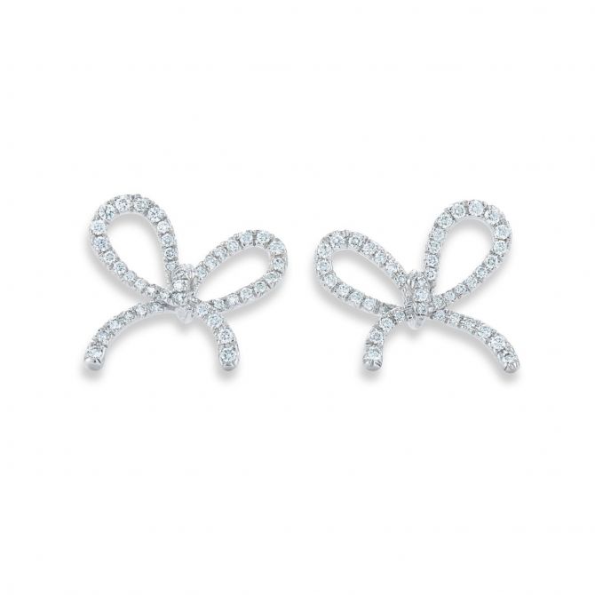 Kwiat 18K White Gold Round Diamond Bow Earrings