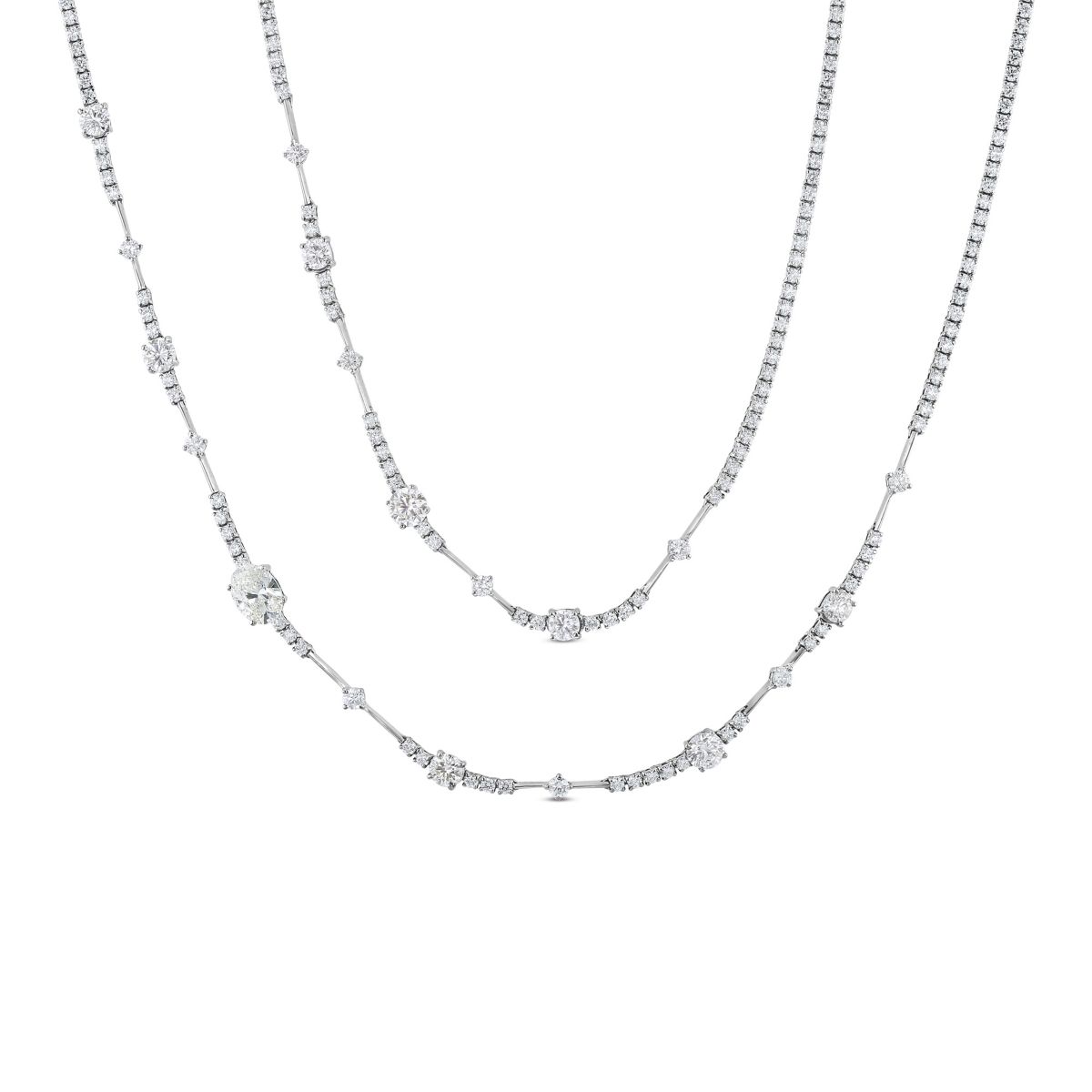 Oval & Round Diamond Station Necklace in 18K White Gold, 37" Borsheims