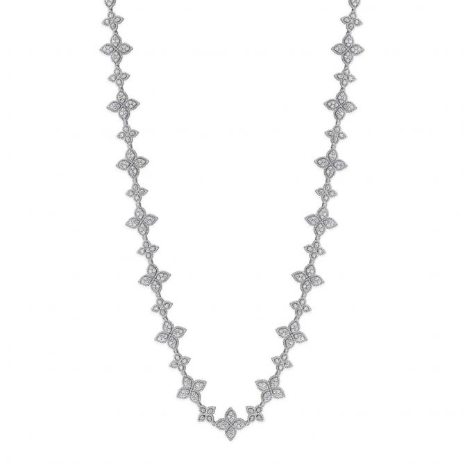 Roberto Coin 18K White Gold Asscher Cut Diamond and Round Diamond Halo Necklace