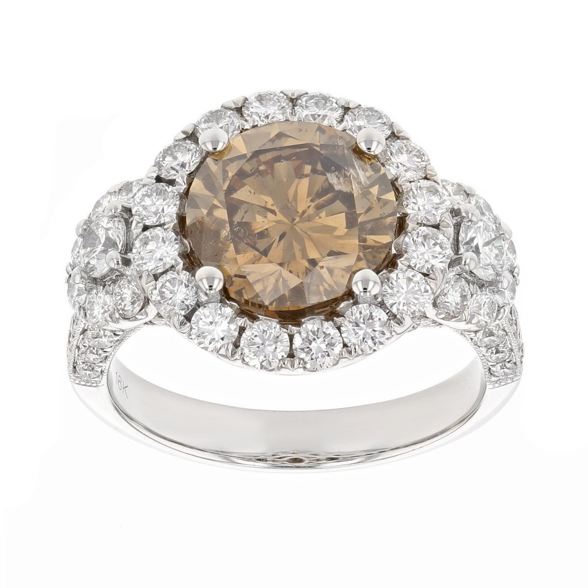 18K White Gold Orange-Brown & White Diamond Halo Ring