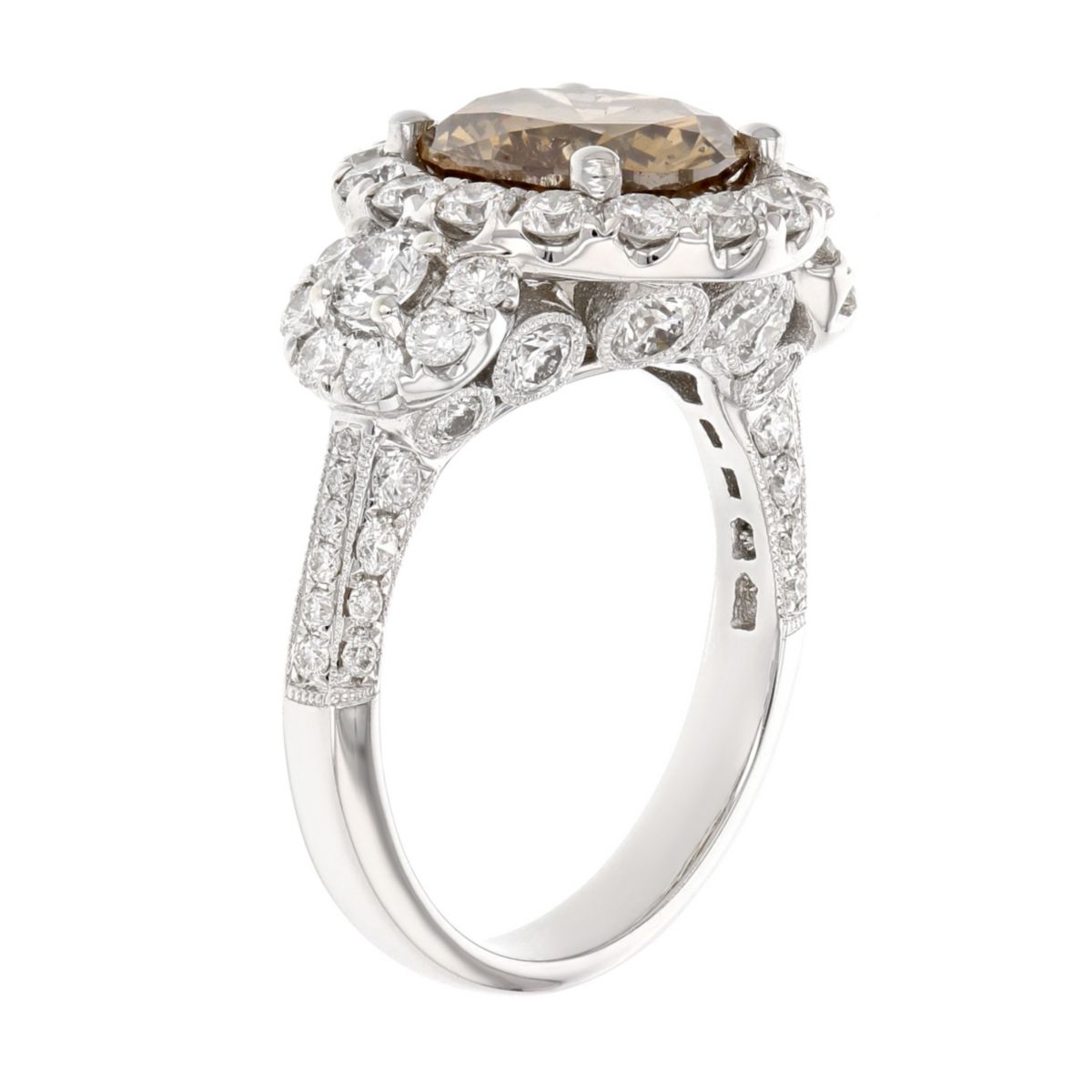 18K White Gold Orange-Brown & White Diamond Halo Ring