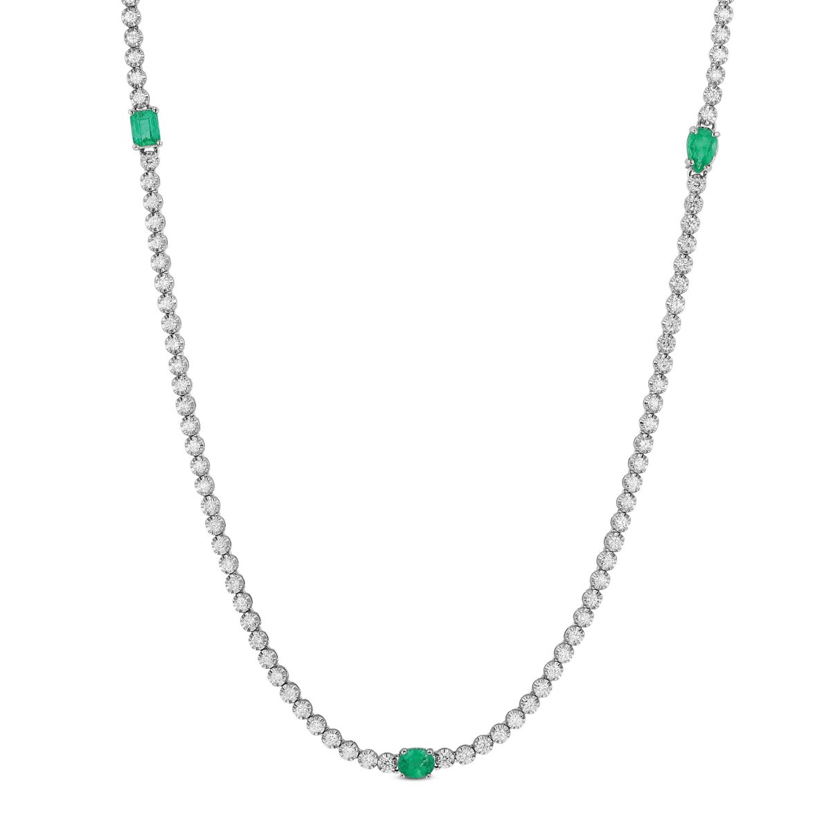 18K White Gold Emerald & Diamond Necklace, 33