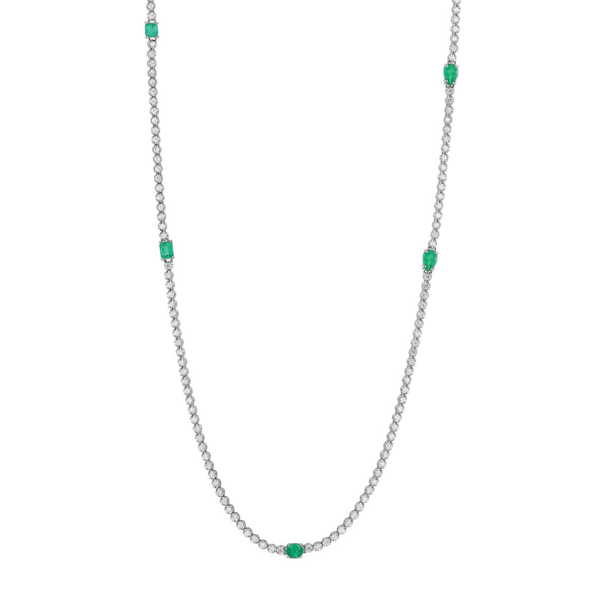 18K White Gold Emerald & Diamond Necklace, 33