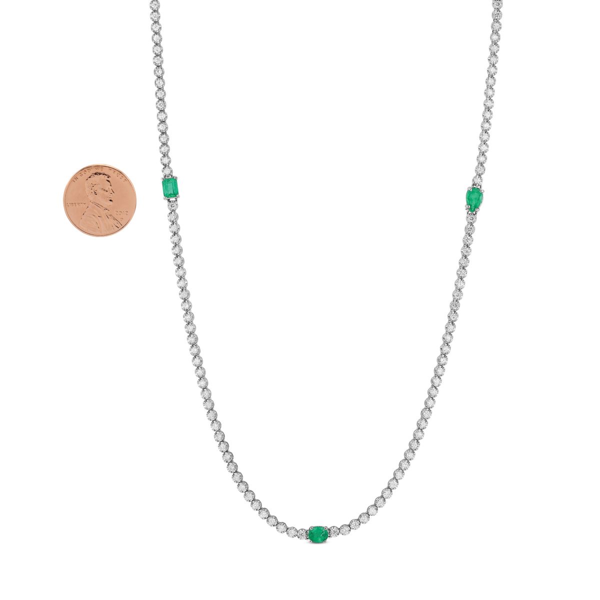 18K White Gold Emerald & Diamond Necklace, 33