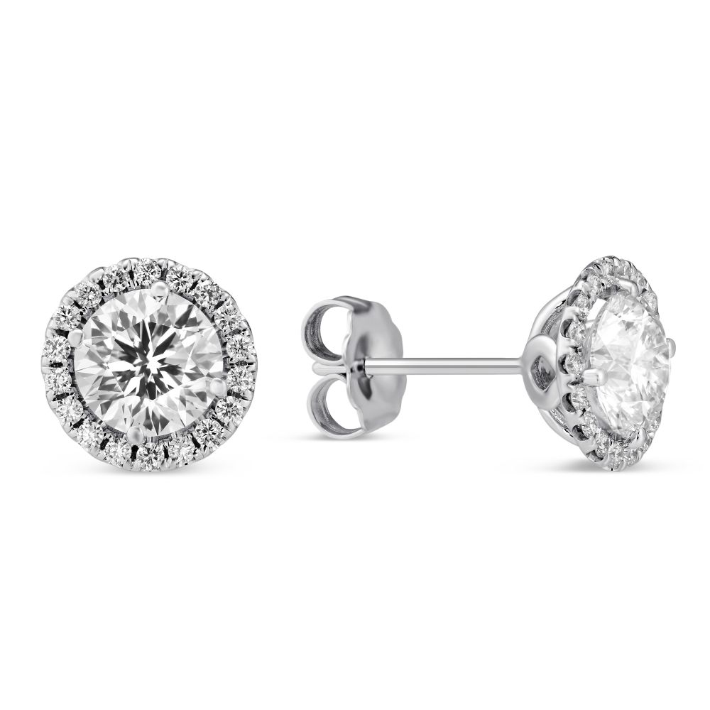 Borsheims Signature Round Diamond Halo Earrings in White Gold