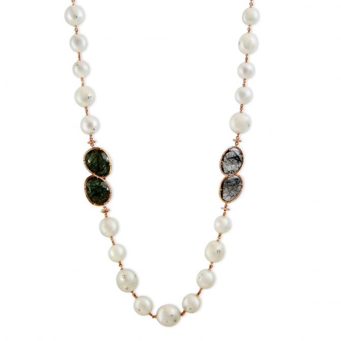 TARA Pearls 18K White Gold South Sea Cultured Pearl, Brown Diamond & Quartz Necklace, 36"