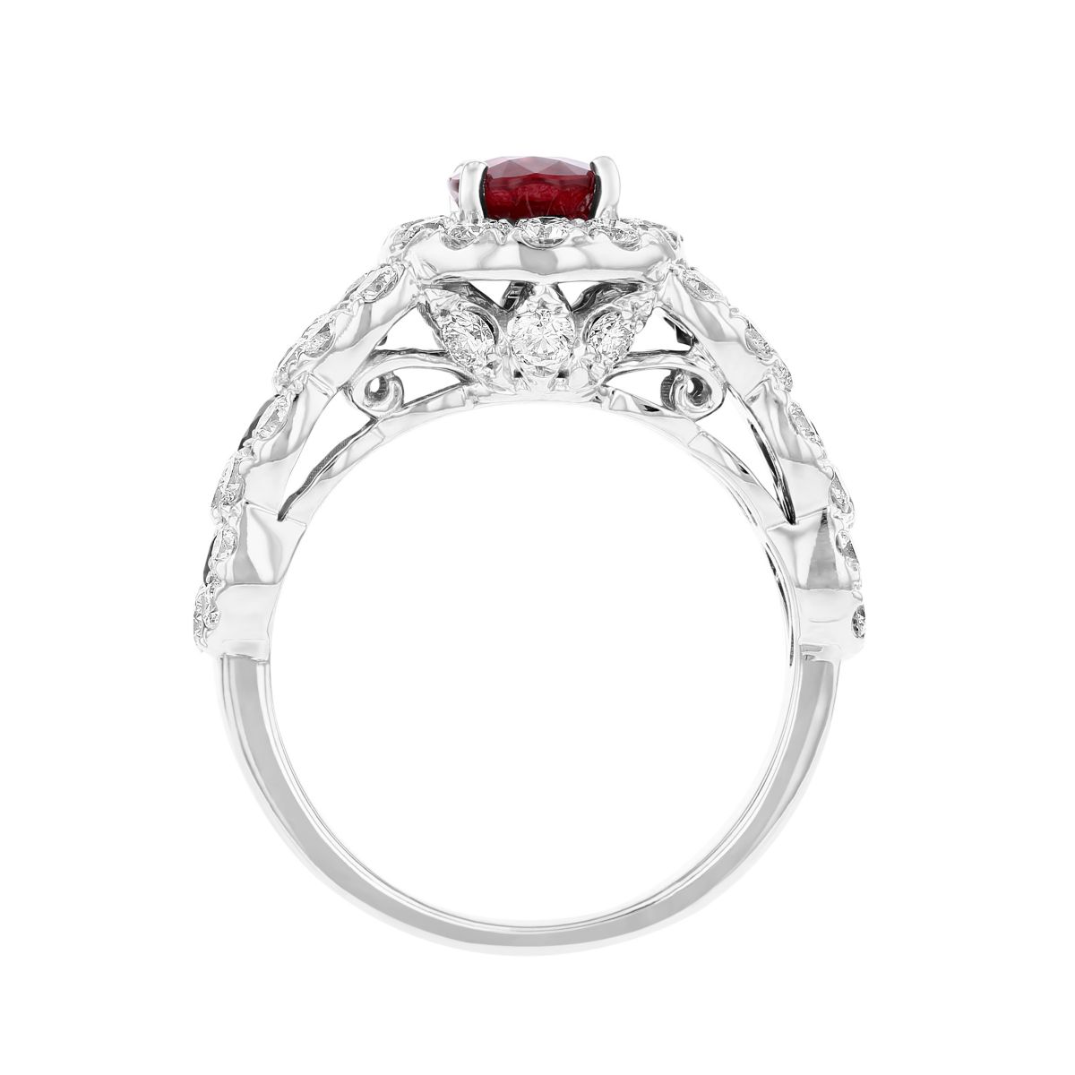 18K White Gold 7 Stone Ruby & Diamond Halo Ring