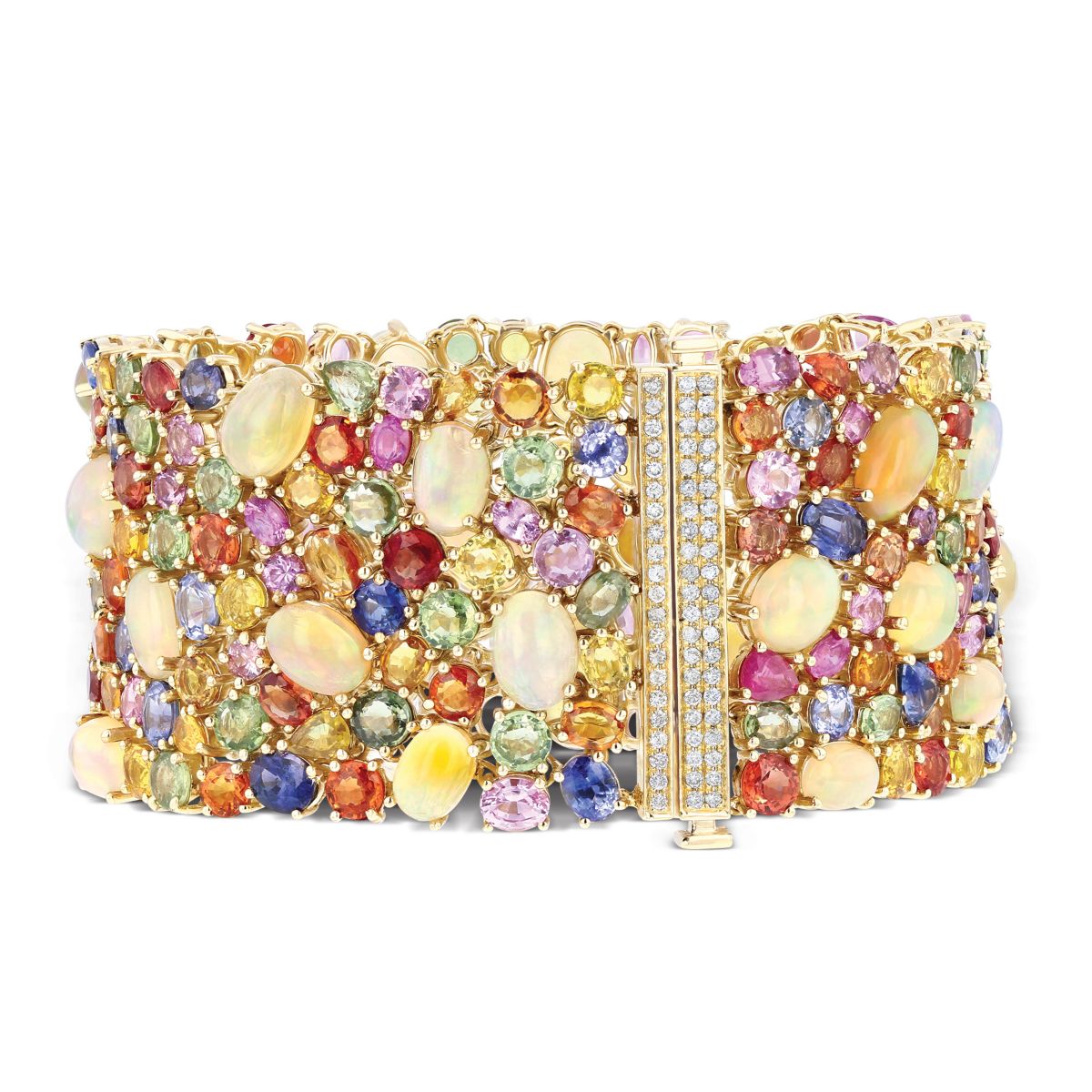 18K Yellow Gold Multicolor Sapphire, Opal & Diamond Bracelet, 7.25