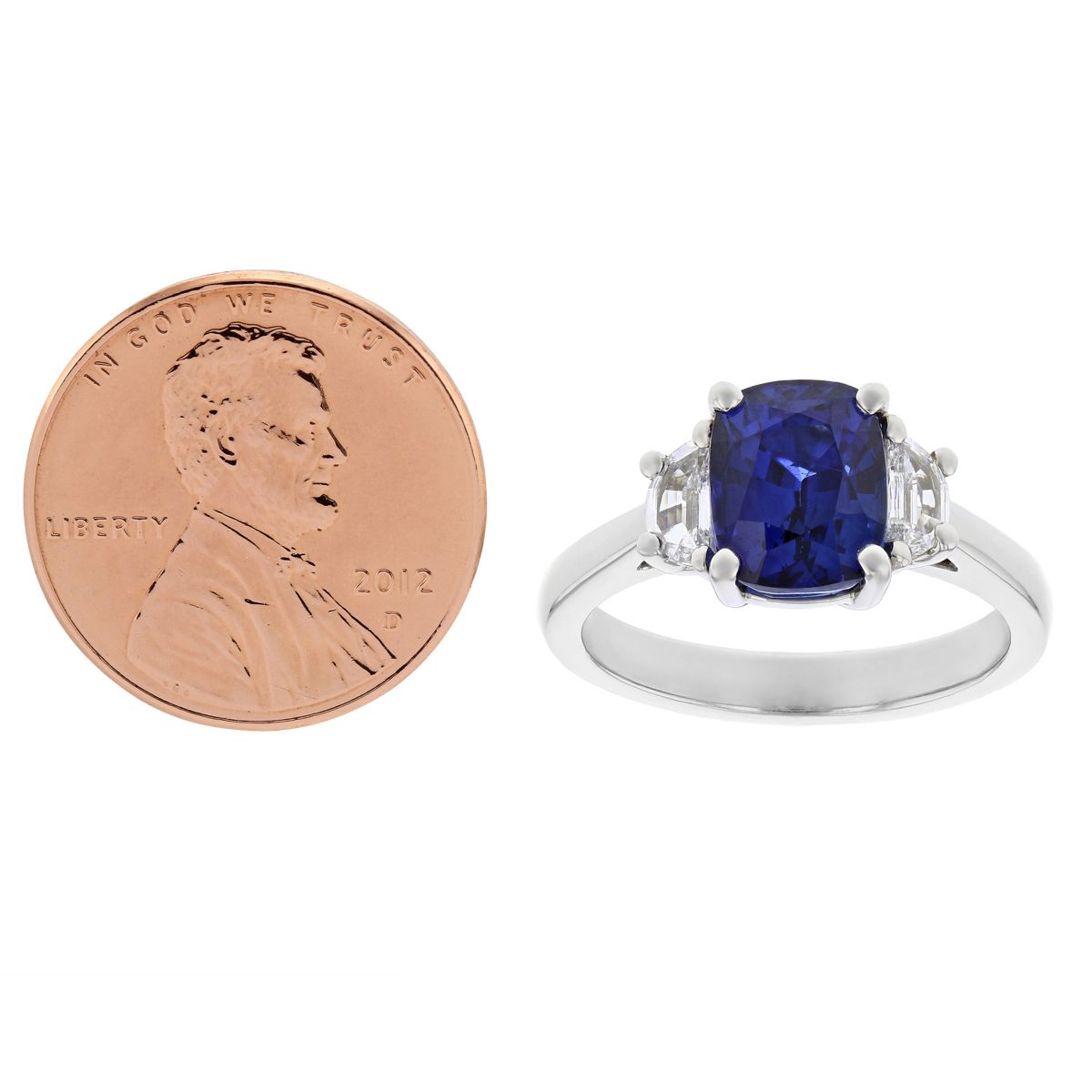 Platinum Cushion Sapphire & Half Moon Diamond Ring
