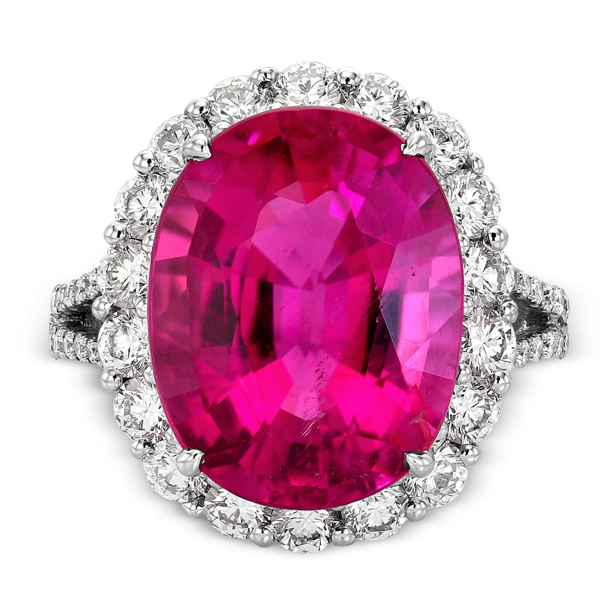 18K White Gold Rubellite Tourmaline & Diamond Ring