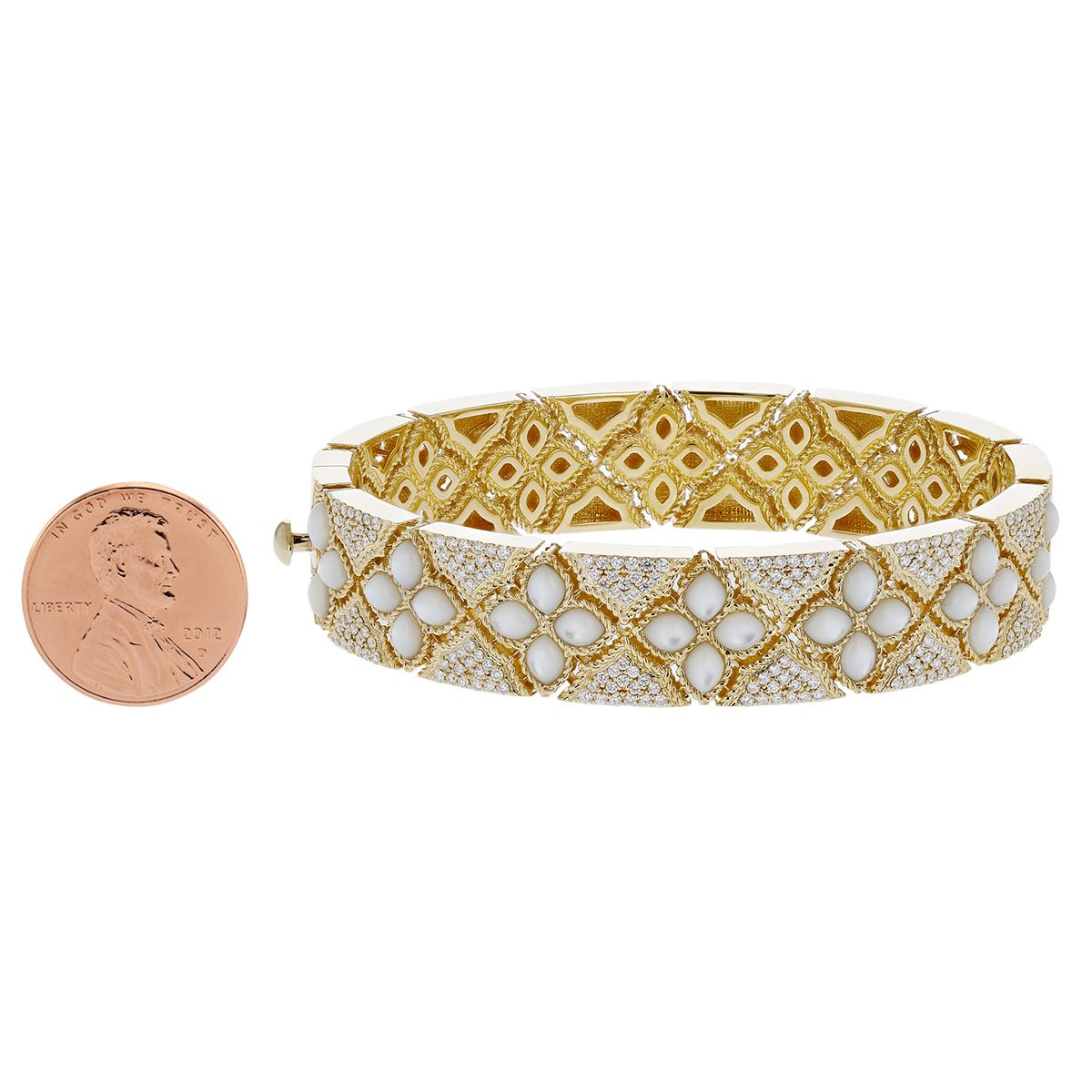 Roberto Coin Venetian Princess Yellow Gold Bangle Bracelet with Mother of Pearl & Diamonds