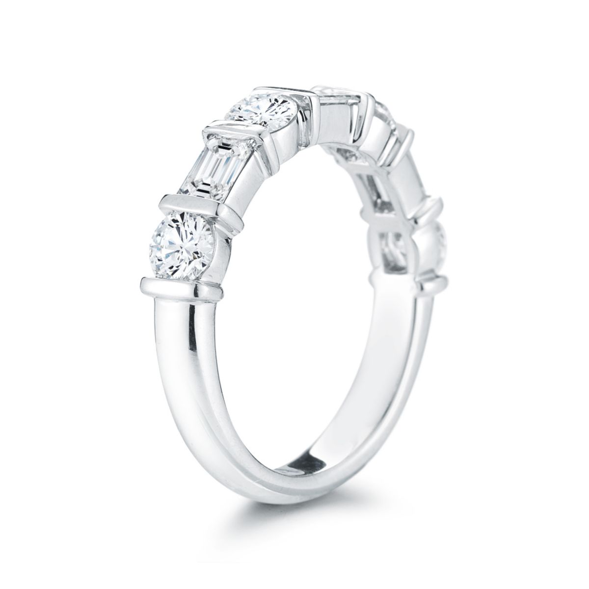 Platinum Round & Baguette Diamond Wedding Band, 1.77cttw