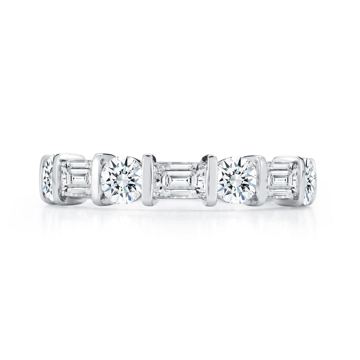 Platinum Round & Baguette Diamond Wedding Band, 1.77cttw