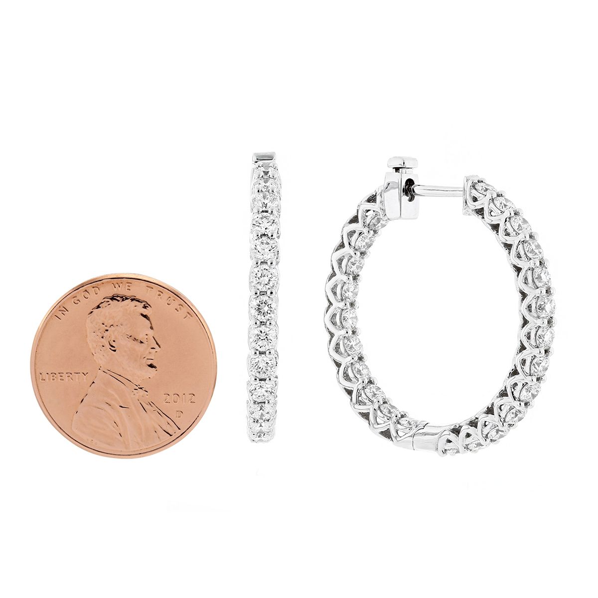 14K White Gold Lab Grown Diamond Inside Out Hoop Earrings, 2.96cttw