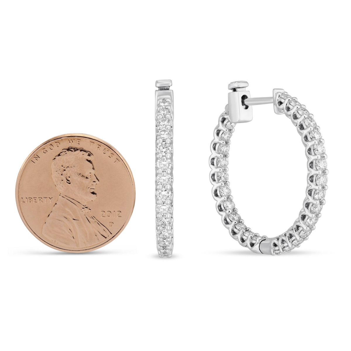 14K White Gold Lab Grown Diamond Inside-Out Hoops,  1.96cttw