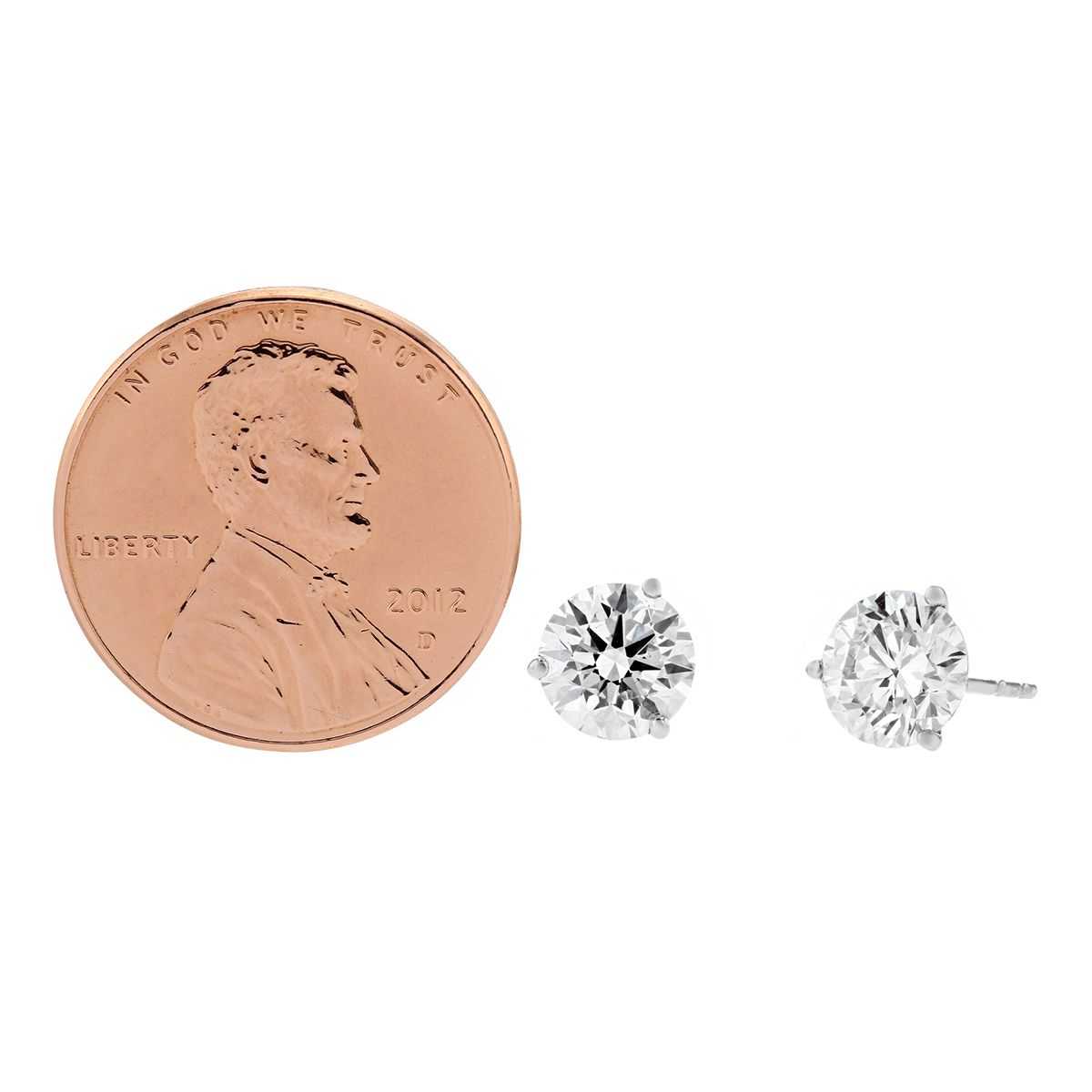 14K White Gold Lab Grown Diamond Martini Round Stud Earrings, 1.83cttw