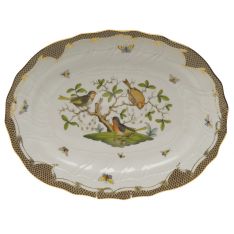 Herend Rothschild Bird Brown Border Oval Platter, 17"