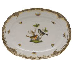 Herend Rothschild Bird Brown Border Oval Platter, 15"