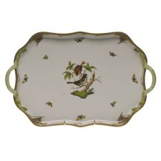 Herend Rothschild Bird Brown Border Rectangular Tray with Handles