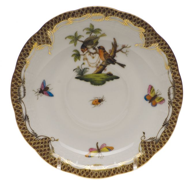 Herend Rothschild Bird Brown Border Tea Saucer, Motif 10