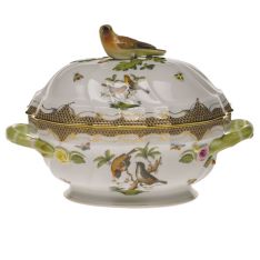 Herend Rothschild Bird Brown Border Tureen, 2 qt