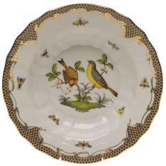 Herend Rothschild Bird Brown Border Rim Soup, Motif 7