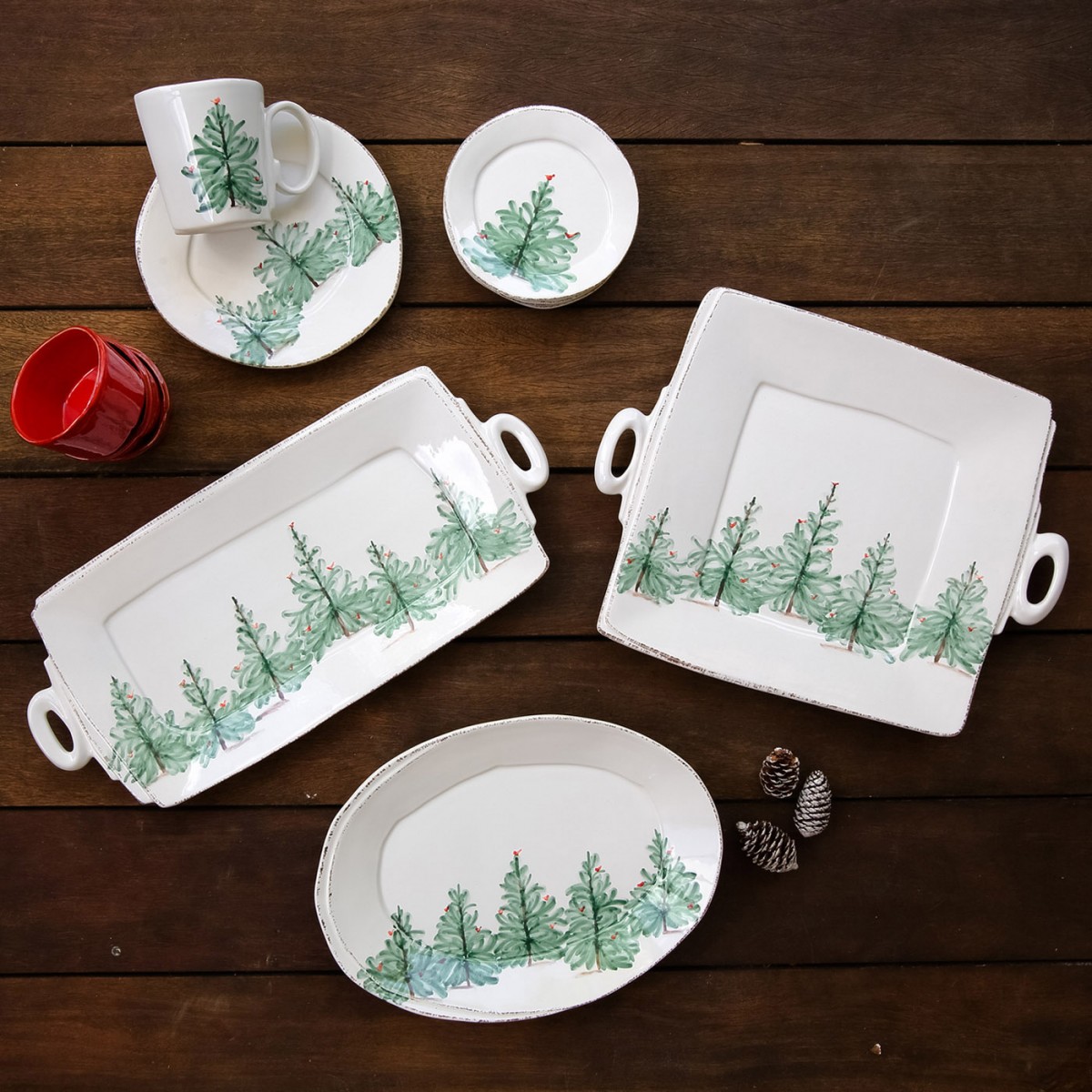 Vietri Lastra Holiday Handled Square Platter