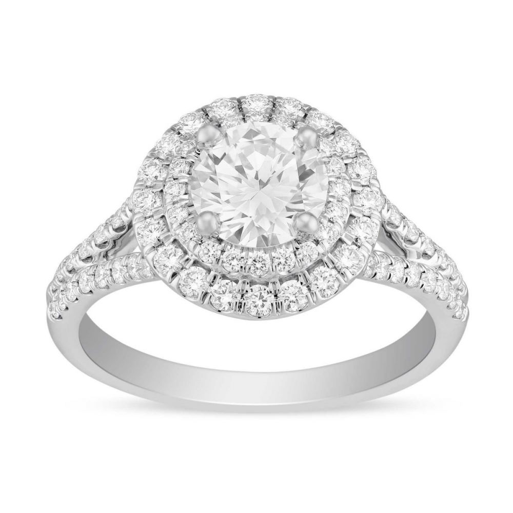 Diamond Engagement Ring with Double Halo & Split Shank in White Gold
