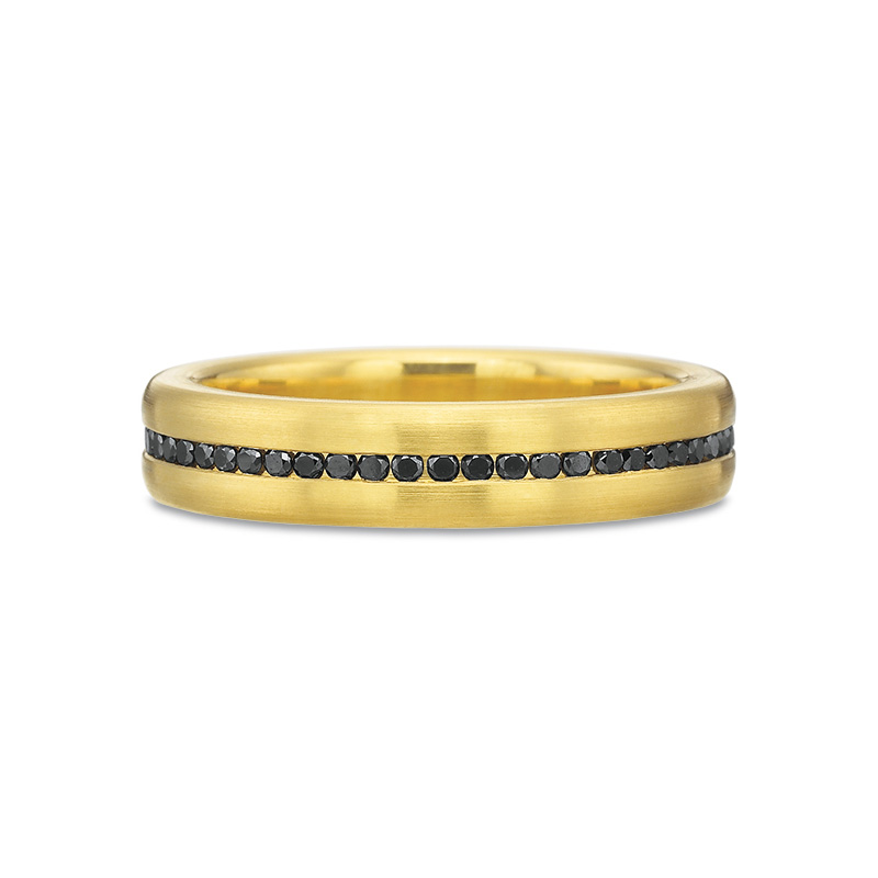 18K Yellow Gold Black Diamond Channel Set Double Dome Eternity Band, Size 10