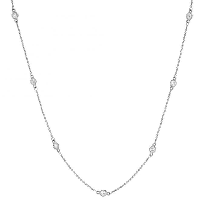 Diamond Station Necklace in 14K White Gold 16", 0.72cttw