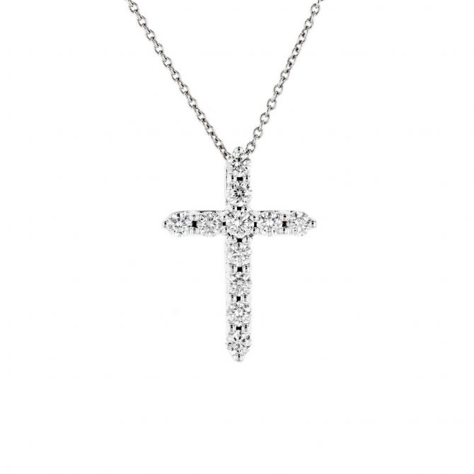 14k White Gold Lab Grown Diamond Cross Pendant, 18"
