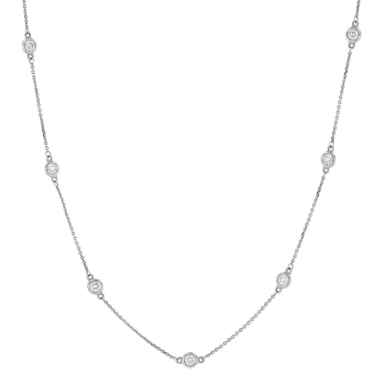 18" Diamond Station Necklace in 14K White Gold, 0.91cttw