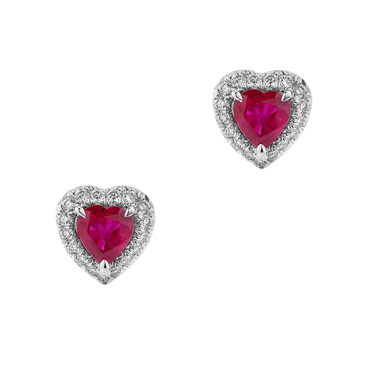 J.B. Star Heart Shaped Ruby & Diamond Halo Stud Earrings in Platinum ...