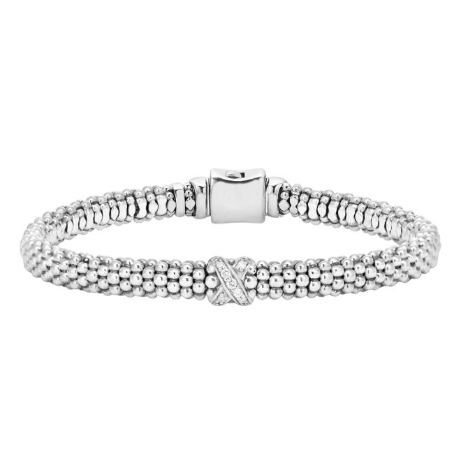 Lagos Embrace Single Station X Silver Diamond 6mm Bracelet, Medium