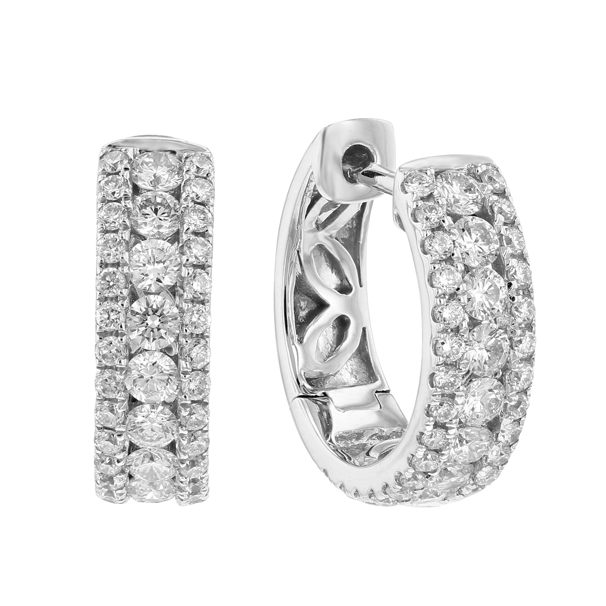 Diamond 3 Row Huggie Hoop Earrings in White Gold | Borsheims