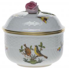Herend Rothschild Bird Covered Sugar with Rose, 6 oz