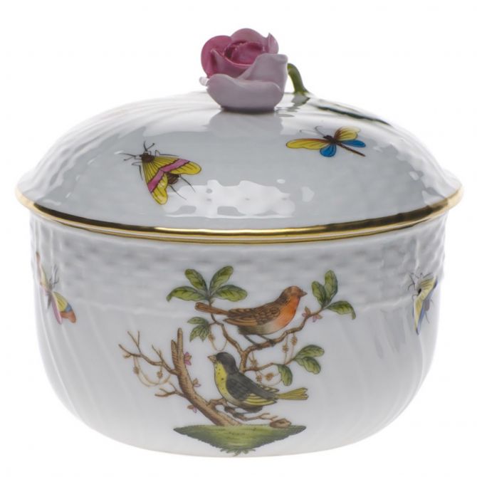 Herend Rothschild Bird Covered Sugar with Rose, 10 oz