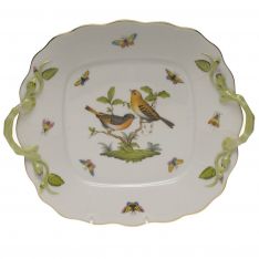 Herend Rothschild Bird Square Cake Plate with Handles, 9.5"