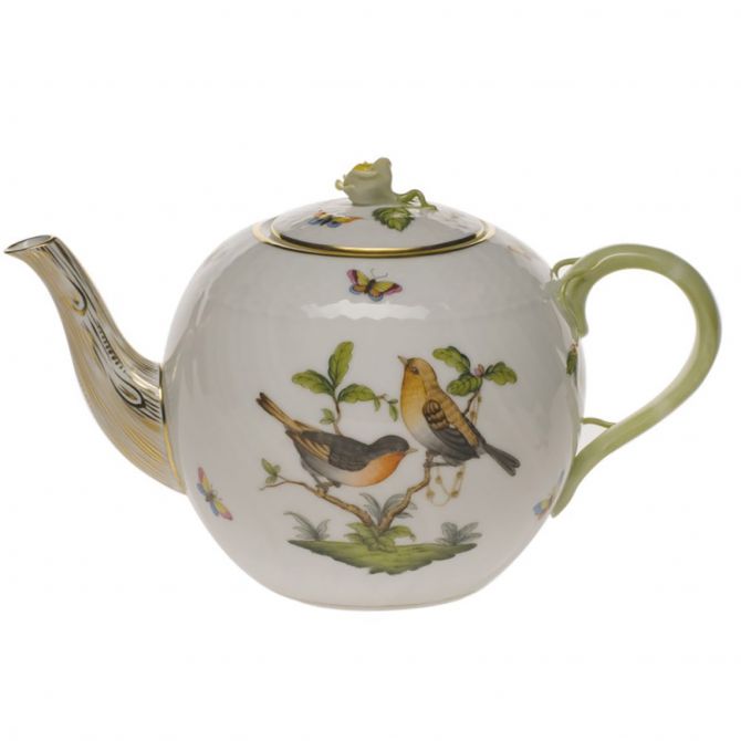 Herend Rothschild Bird Teapot with Rose, 60 oz