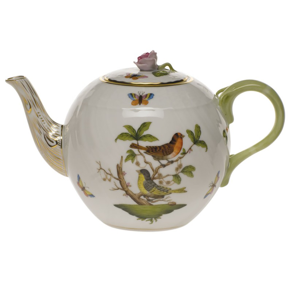 Herend Rothschild Bird Teapot with Rose, 36 oz