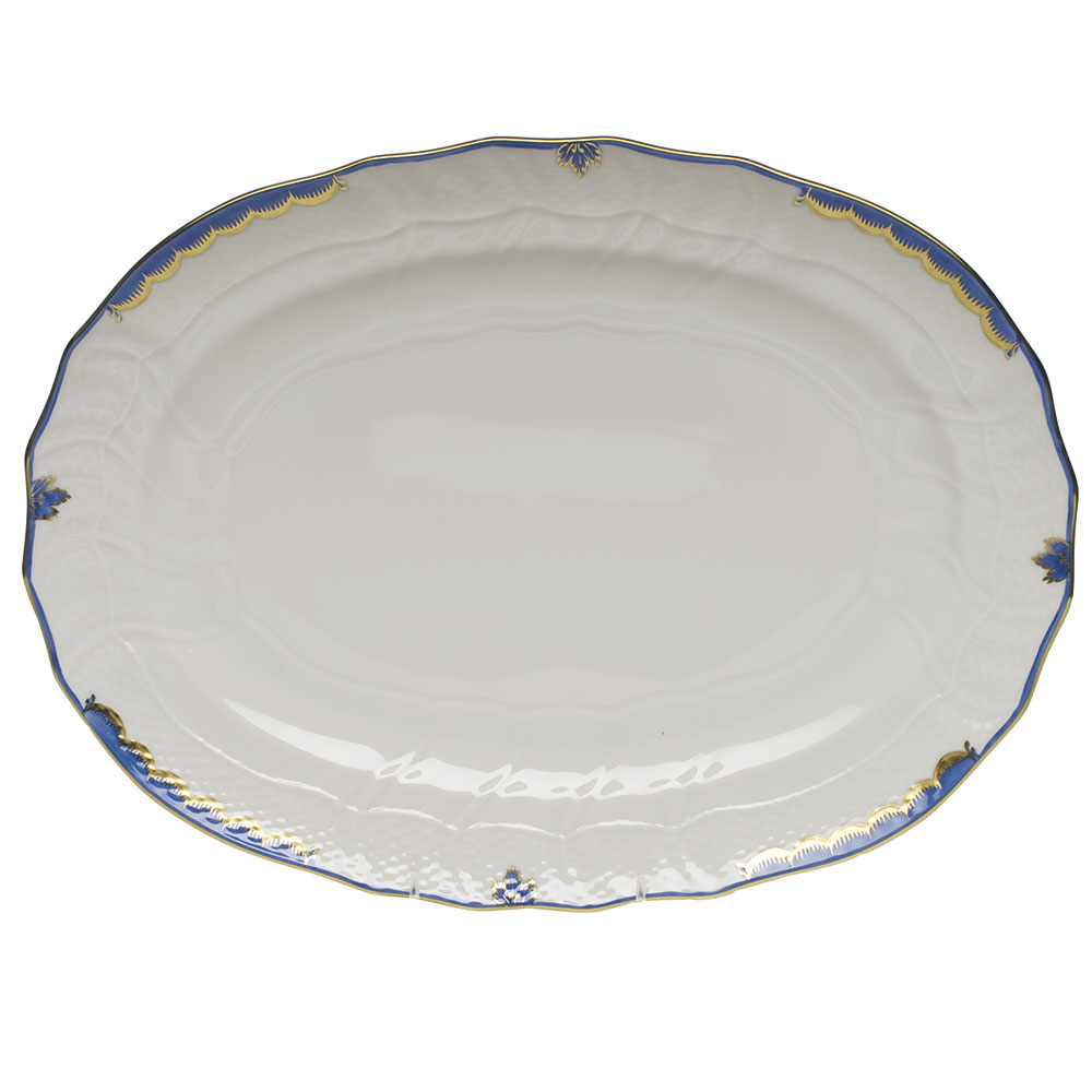 Herend Queen Victoria Dark Blue Oval Platter, 15