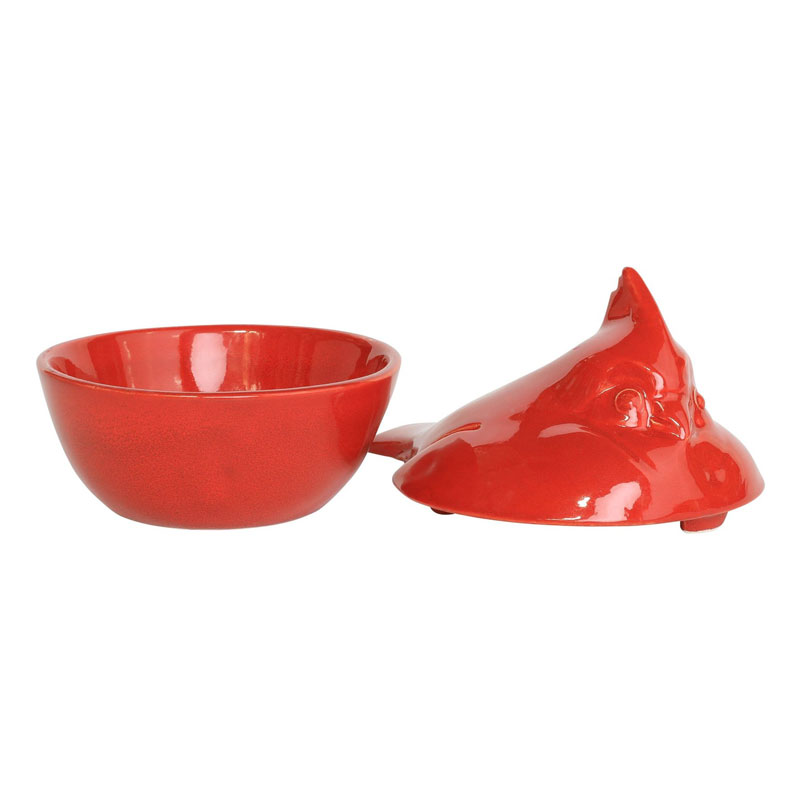 Vietri Lastra Holiday Figural Red Bird Covered Bowl