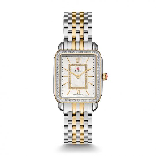Michele Deco Sport Gold Tone with Silver Embossed Leather Watch 