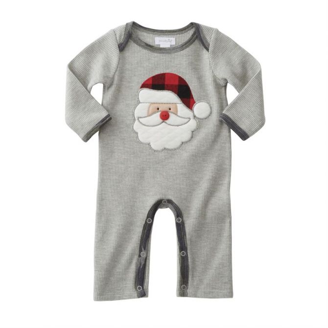 Mud Pie Gray Santa Applique One Piece Outfit