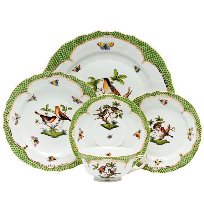Herend Rothschild Bird Green Border Dinnerware | Borsheims