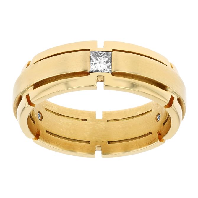 Furrer-Jacot Princess Cut Diamond Trio Wedding Band in Yellow Gold, Size 10.5