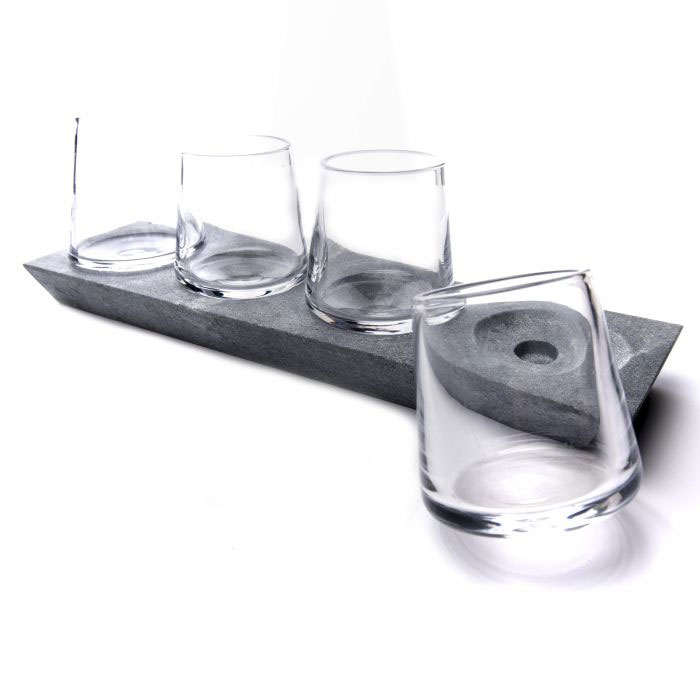 Simon Pearce Alpine Whiskey Glass Set of 4 with Soapstone Base