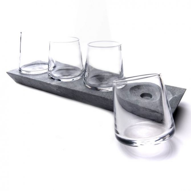 Simon Pearce Alpine Whiskey Glass Set of 4 with Soapstone Base