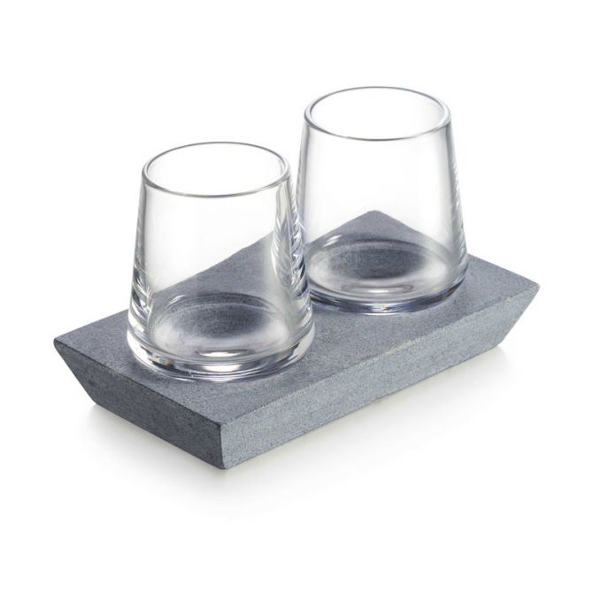 Simon Pearce Alpine Whiskey Glass Set of 2 with Soapstone Base